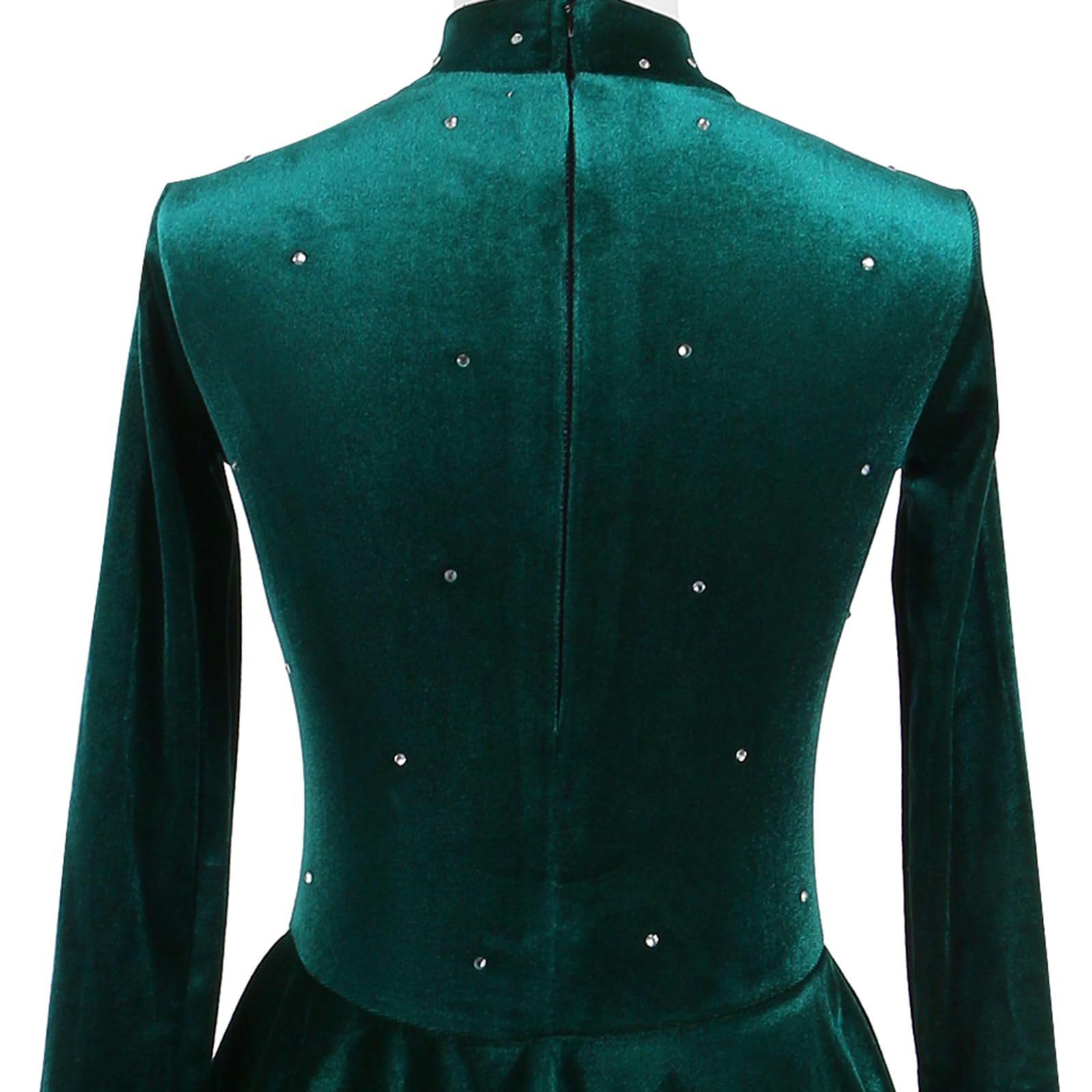 Vestido de Patinaje artístico, Traje de competición de Terciopelo con Diamantes de imitación, Leotardo de Danza de Ballet lírico y Gimnasia, Vestido de Patinaje sobre Hielo (Verde Oscuro L)