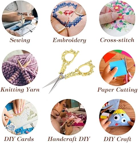 Miniatura 4 de Embroidery Scissors, Retro European Zinc Alloy Sewing Scissors for Fabric Weaving Cross Stitch and Paper Cutting Needlework with Humanized Handle