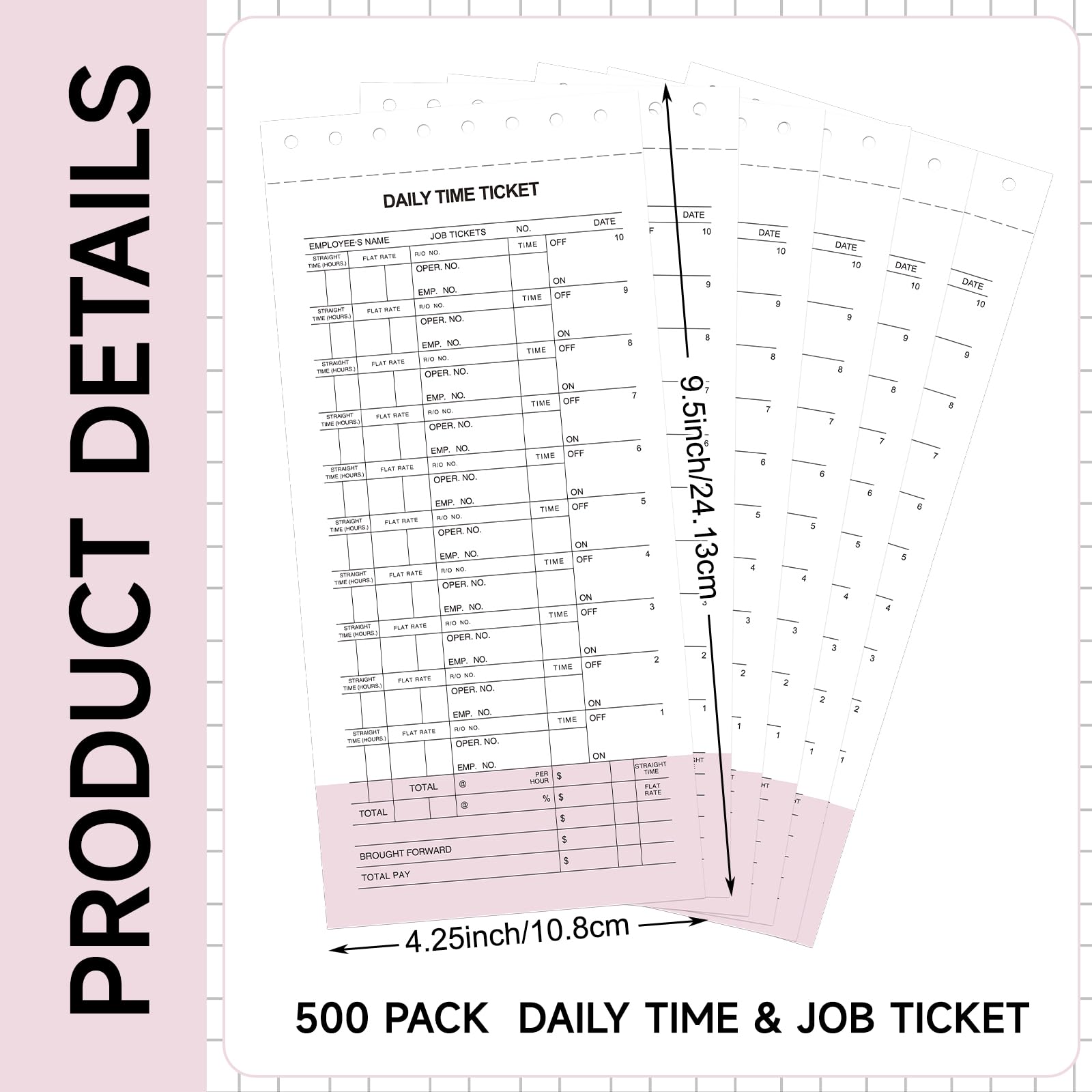 AmazingSpark Tageszeit- und Arbeitstickets, 12 Flaggenmechaniker-Zeitblätter, Karten für Mitarbeiter, Wochenformat, Reparaturwerkstatt, Büro, Geschäft, 11,4 x 24,9 cm, 500 Stück