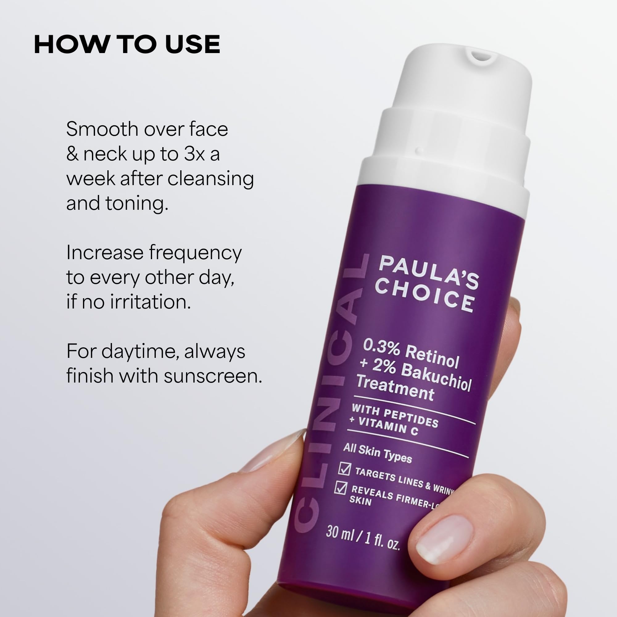 Paula's Choice CLINICAL 0.3% Retinol + 2% Bakuchiol Face Serum, 1 Fl Oz