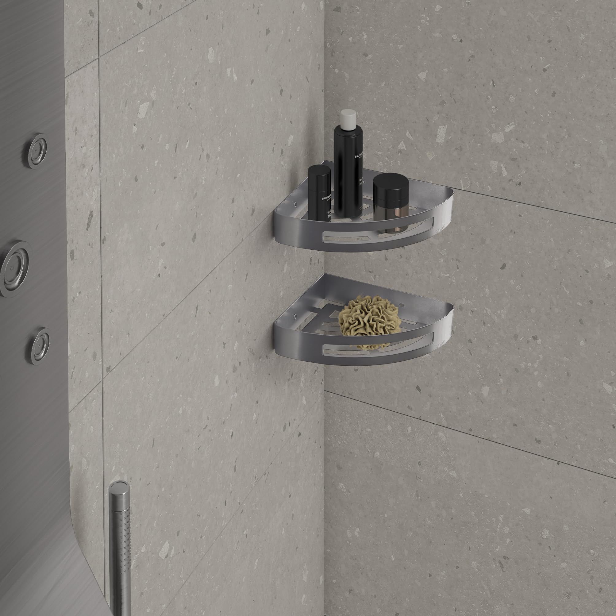 Gedy NERVA Cesta ducha, estante ducha, Acero inox AISI 304, Gun Metal, 30 x 12,8 x 4,5