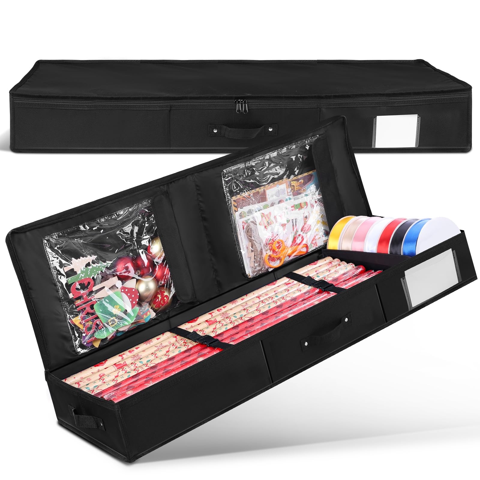 XREE Wrapping Paper Storage, 100 x 33 x 14 cm, Wrapping Paper Organiser, 600D Oxford Fabric, Storage Bag for Wrapping Paper with Compartments for Christmas Paper, Gift Accessories