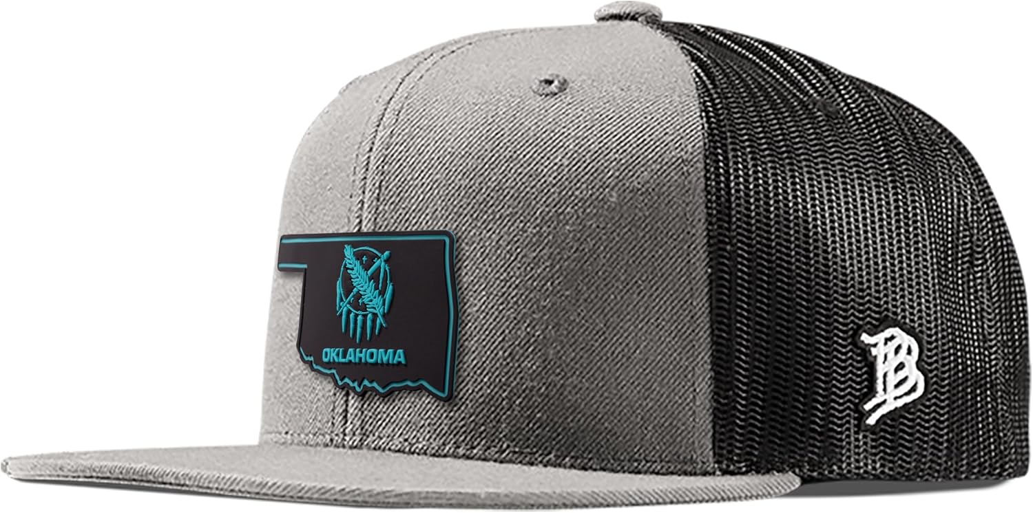 Branded Bills Oklahoma Turquoise PVC Flat Trucker, Snapback Closure, Lightweight, Comfortable Baseball Cap