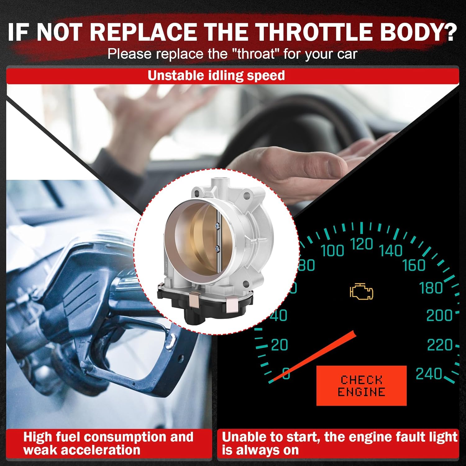 S20019 67-3013 Throttle Body assembly Compatible 2009-2015 for Cadillac CTS 6.2L 2009-2015 for Chevrolet Express 2500/3500 4.8L/6.0L 2009 for Saab 9-7x 5.3L/6.0L Electronic Throttle Body12629992
