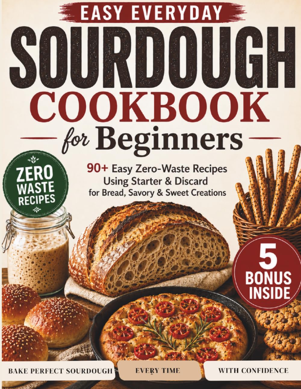 Easy Everyday Sourdough Cookbook for Beginners: 90+ Easy Zero-Waste Recipes Using Starter & Discard for Bread, Savory & Sweet Creations—Bake Perfect Sourdough Every Time with confidence