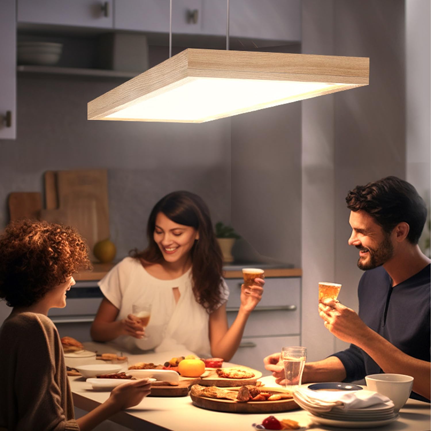 LED Pendelleuchte Esstisch Hängelleuchte Holz Rustikal Dimmbar 48W Mit Den Fernbedienung Pendellampe Höhenverstellbar Moderner Hängellampe Harzleuchter Für Küche Kronleuchter Wohnzimmer Büro Cafe