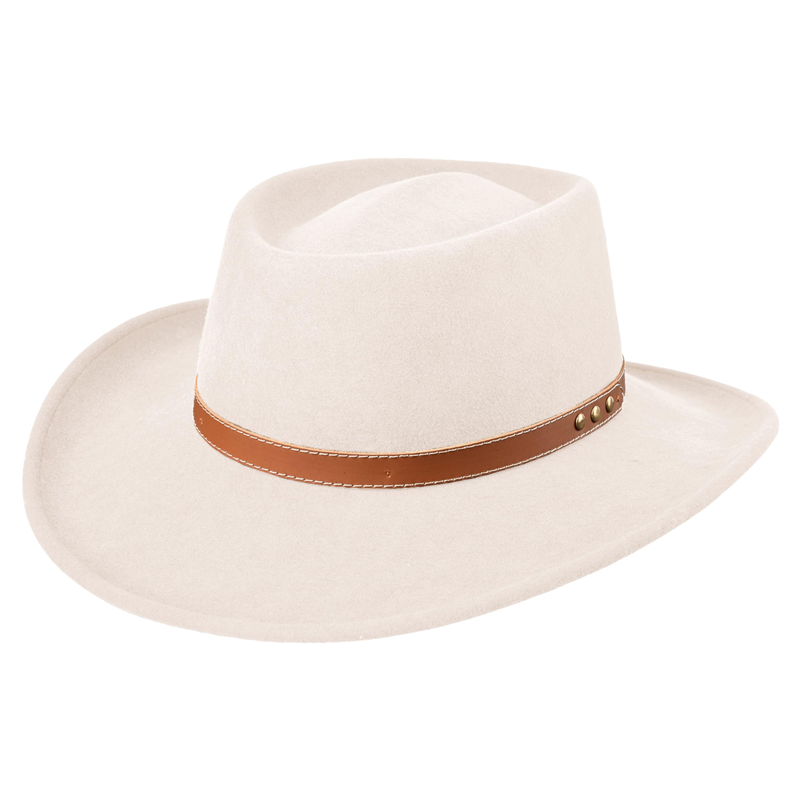 Bigalli Gambler Hat for Men/Women 100% Fine Wool Felt Crushable Porkpie Crown Water Repellent Winter Fall Hat Stylish | Cream Size L | Made in Ecuador | Mens Gambler