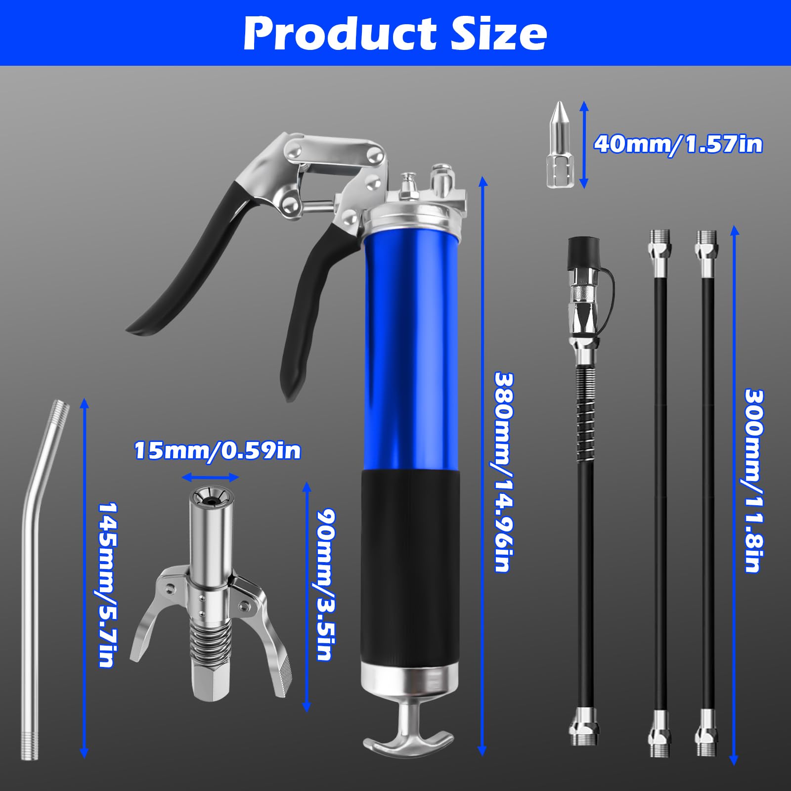 Ingrassatore Manuale 8000PSI Ingrassatore Professionale con Tubo Flessibile Tubo Metallico e G Pistola Grasso Accoppiatore Pistola per Grasso Manuale Adatto Cartucce da 400g - Blu