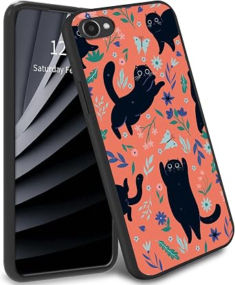 Slim Case for Orbic Joy RC608L, for Orbic Joy TPU Bumper Phone Case with Black Cat Flowers Pattern Designed, Soft Rubber Silicone Protection Cover for Orbic Joy RC608L