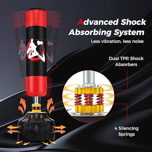 Miniatura 3 de Goplus Saco de boxeo independiente, bolsa de boxeo pesada de 70 pulgadas con base rellenable, 12 ventosas, amortiguadores, bolsa de kickboxing con