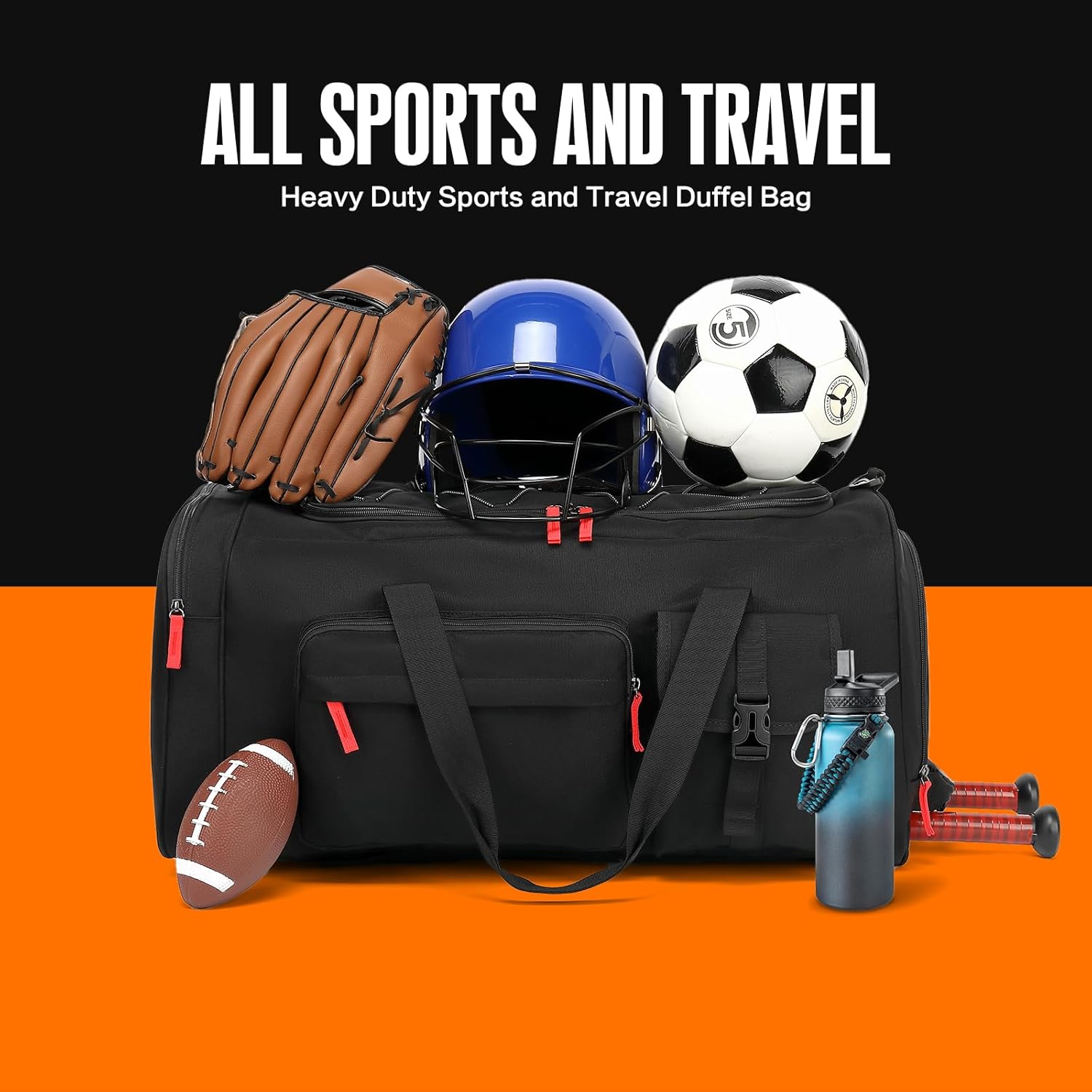 TUGUAN Baseball Duffle Bag for Youth and Adult, Large Softball Backpack with Shoes Compartment, 65L Baseball & Softball Equipment Bag Bat Bag Holds 2 Bats, Fence Hook for Catchers Gear, Upgraded Black