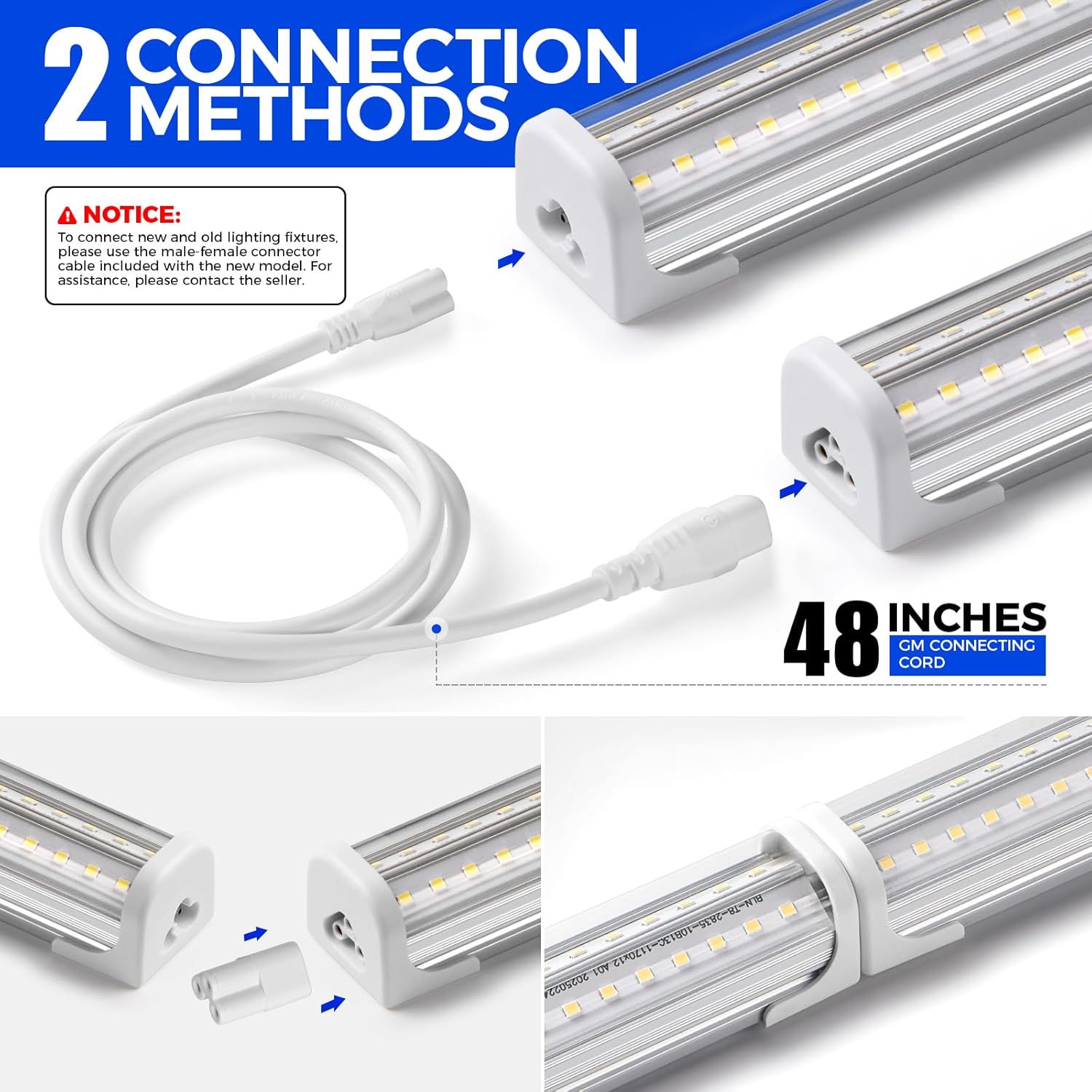 Barrina T8 LED Shop Lights for Workshop 4FT, 50W, 5000K, Daylight White, Clear Cover, Ceiling, V-Shape Shop Light Fixture, Garage, Warehouse, Basement, ETL Listed, 4Packs