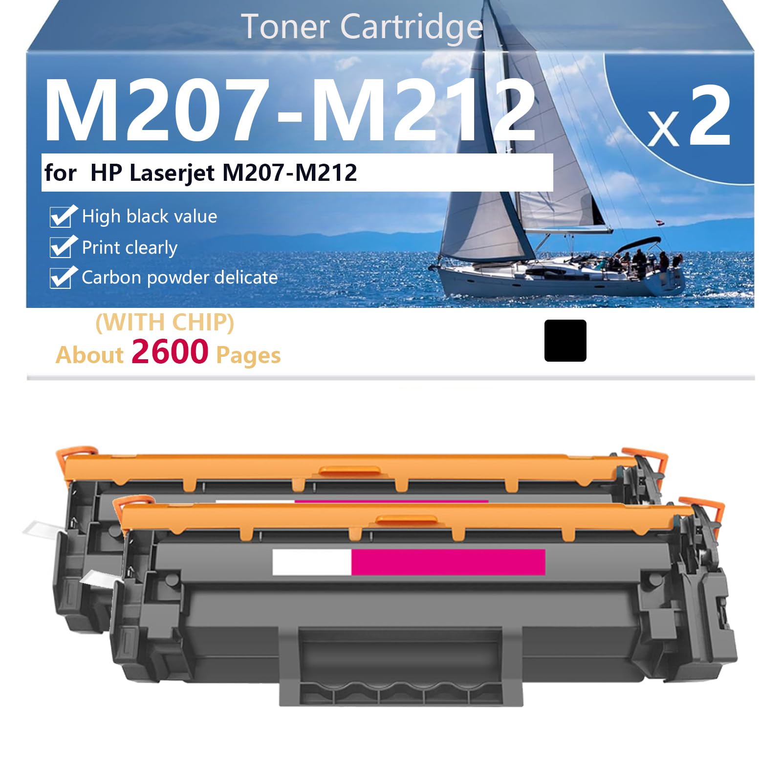 M207-M212 Cartucho de Tóner Compatible con Chip para HP LaserJet M207-M212 Impresoras, Alto Rendimiento 2600 Páginas, Impresión Nítida,Black-1 Pack