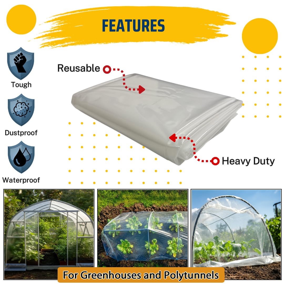 Extra Thick Plastic Sheeting 2.3KG Heavy Duty 2M X 10M Clear Polythene Sheet Thickened Polytunnel Membrane Greenhouse Waterproof Garden Dust Sheet Gardening Grow Insulation Building Rubble Protection - Image 2