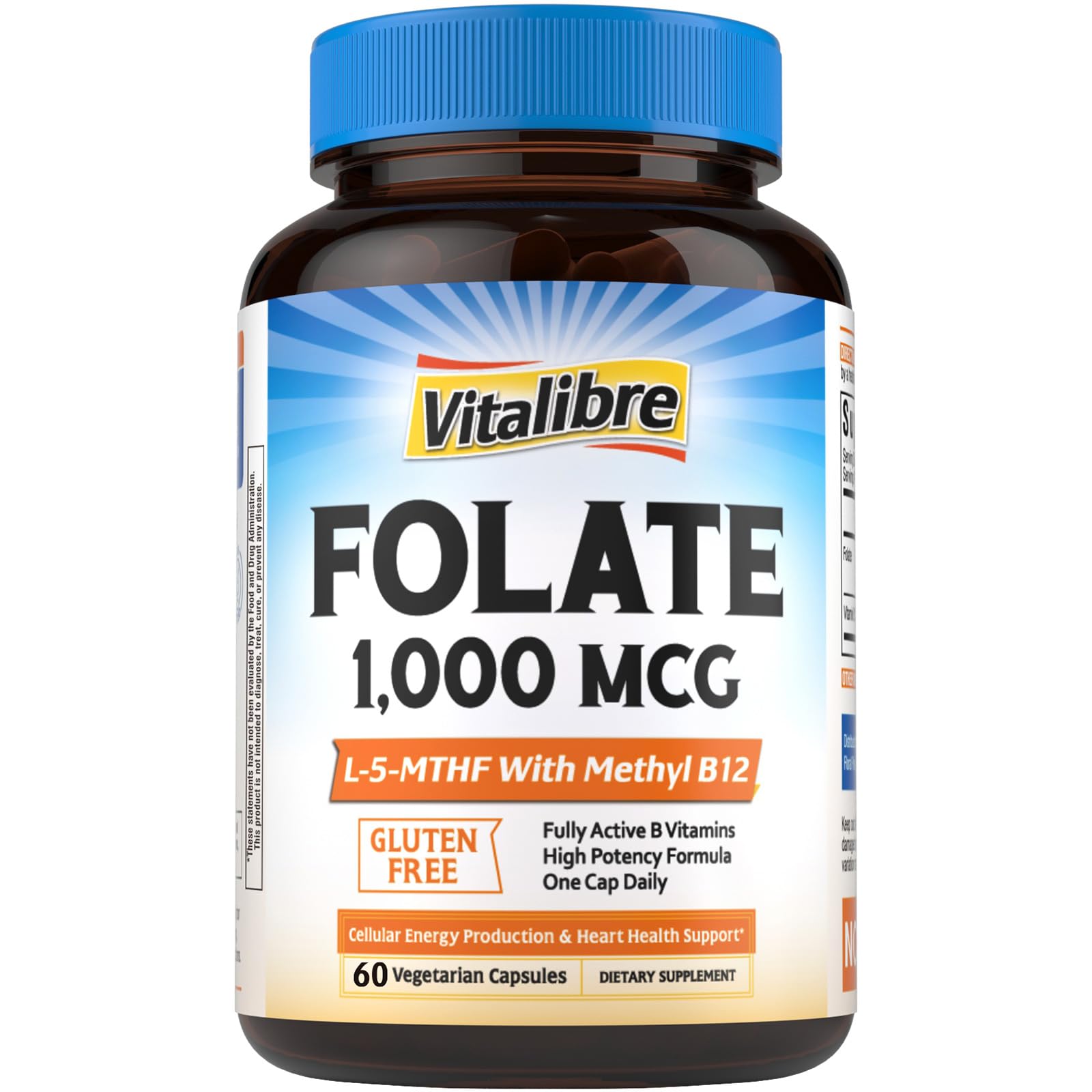 Methyl Folate 1000 mcg, Heart & Blood Health, Healthy Nervous System 60 Count (Pack of 1)