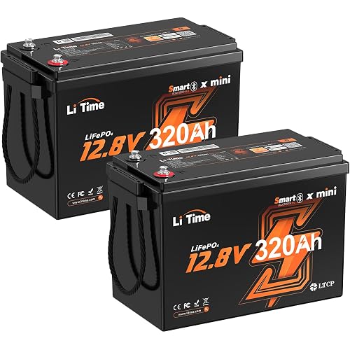 Litime 12V 320Ah Mini LiFePO4 Battery Bluetooth, Lithium RV Battery with 200A BMS & IP65 Waterproof, Max. 15000 Deep Cycles for Travel Trailers, Solar, Off-Grid, Home Backup (2 Packs)