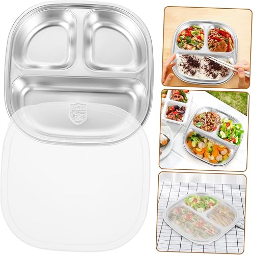 Miniatura 7 de Mikinona Juego de vajilla de acero inoxidable 304 tapas de placa de acero reutilizable para adultos, niños y niñas