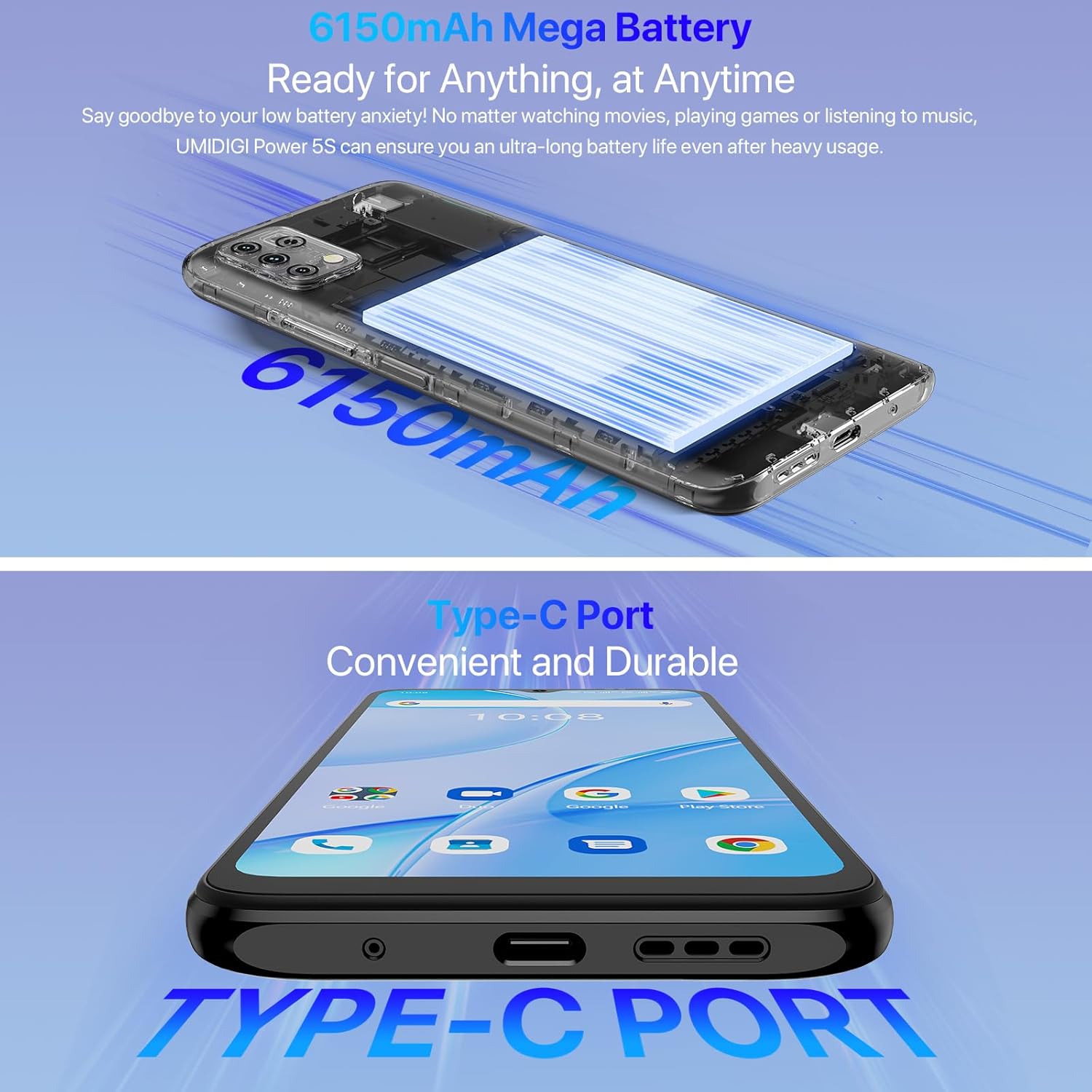 UMIDIGI Power 5S 4+32GB Unlocked Cell Phone Expandable 258GB, Up to 2.0GHz 6150mAh with 3D Unibody Design, 6.53 HD Display Smartphone with 16MP AI Triple Camera, Dual SIM