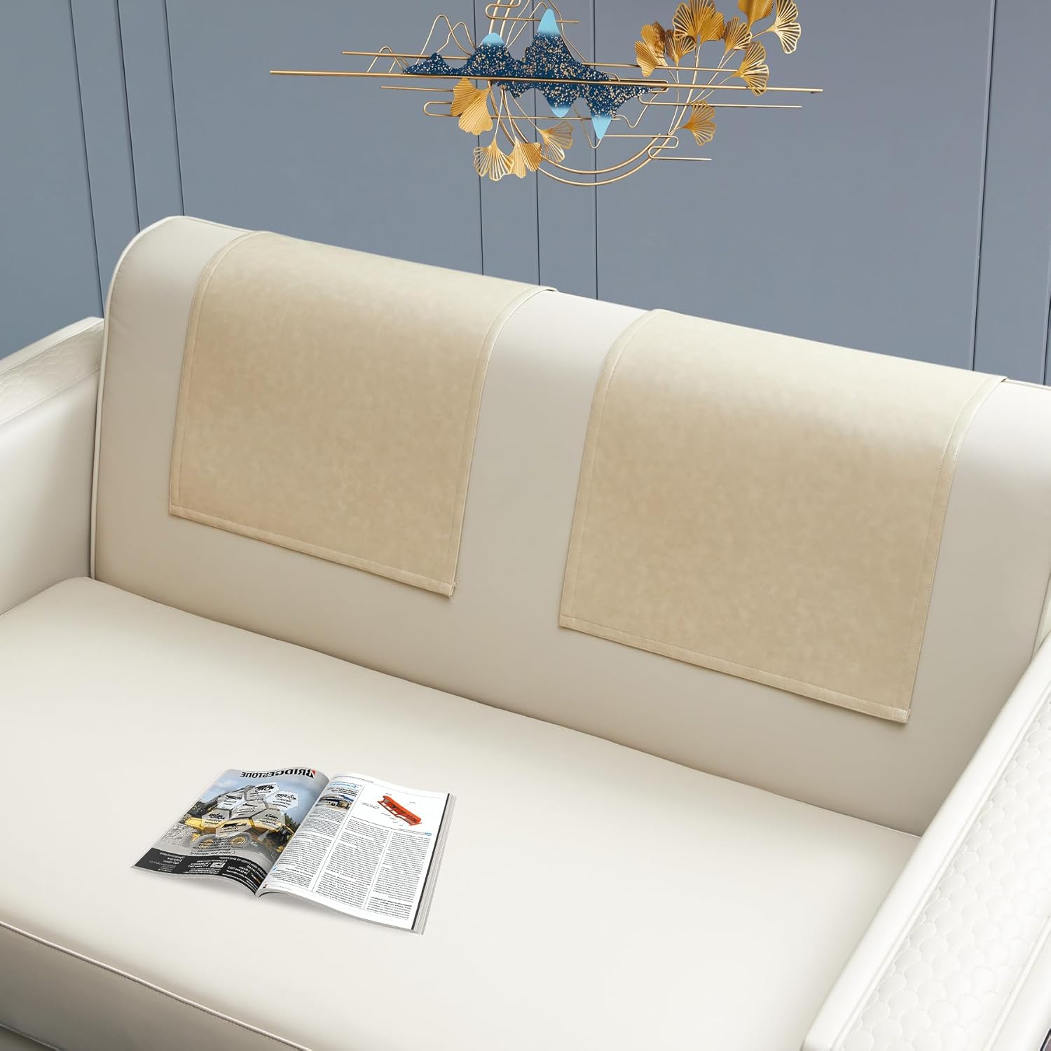 Hittun 2 Pieces Recliner Headrest Covers Protector Non Slip Waterproof Recliner Sofa