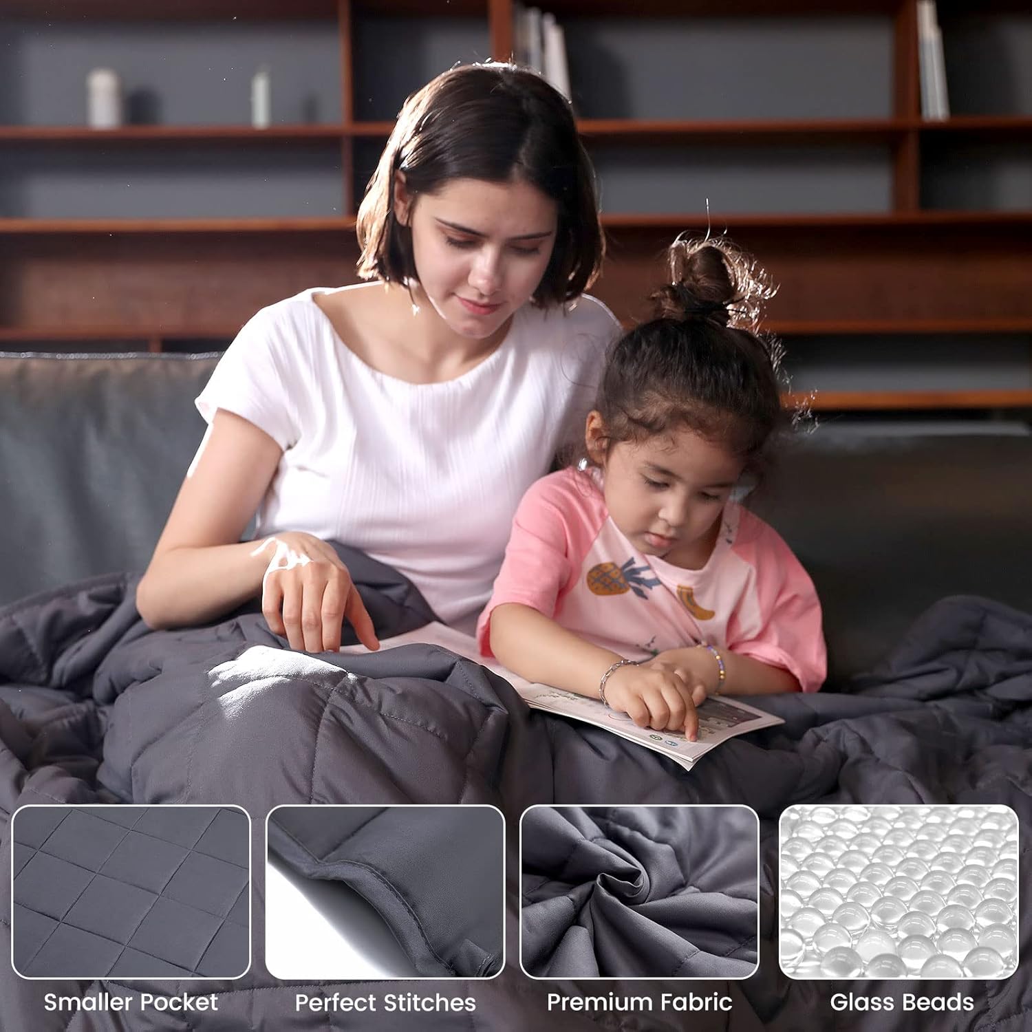 Syrinx Twin Size Weighted Blanket 10 lbs, 48'' x 72'', Dark Grey, Breathable Blanket with Glass Beads