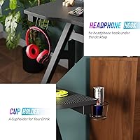 Vista 27 de PayLessHere Mesa de juego de 39 pulgadas Azul Escritorio para computadora en forma de Z con marco de acero, gancho para auriculares, pies