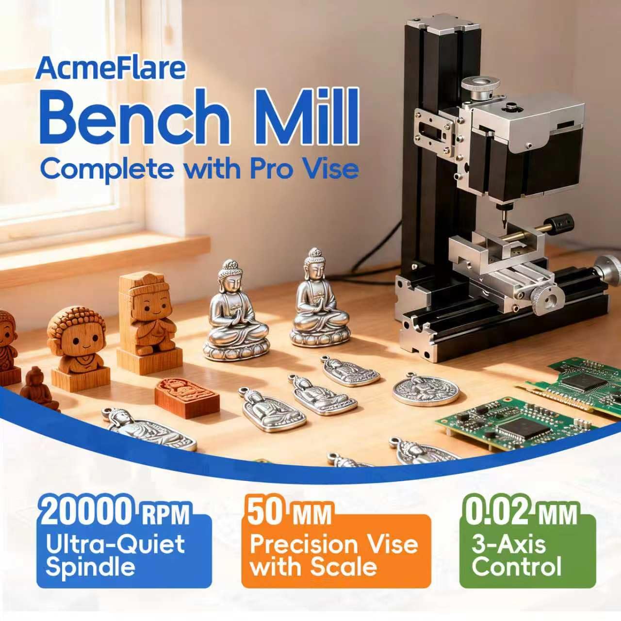 ZHRUI Galvanisierte Mini-Metallfräsmaschine, 36 W, 20.000 U/min, DIY, vertikale Miniaturmühle, Drehmaschine, Werkzeugmaschinen für kreative Maker, Miniaturfräse