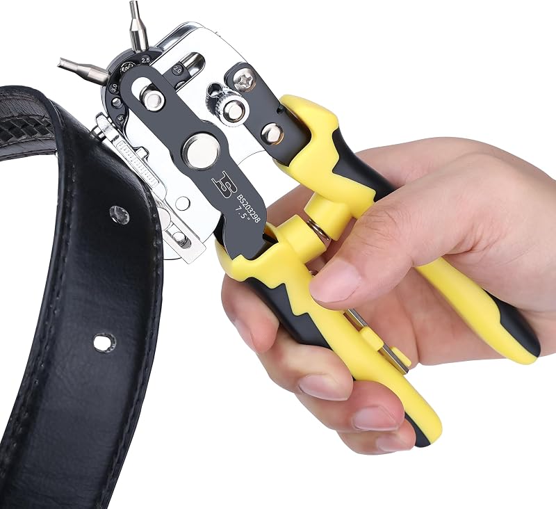 Leather Hole Punch,Belt Hole Puncher for Leather，Heavy Duty Puncher Pliers with 6 Hole Size for Belt, Saddle, Dog Collars, Watch Strap, Shoe, Fabric, Paper, Plastic Craft Projects
