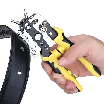 Leather Hole Punch,Belt Hole Puncher for Leather,Heavy Duty Puncher Pliers with 6 Hole Size for Belt, Saddle, Dog Collars, Watch Strap, Shoe, Fabric, Paper, Plastic Craft Projects
