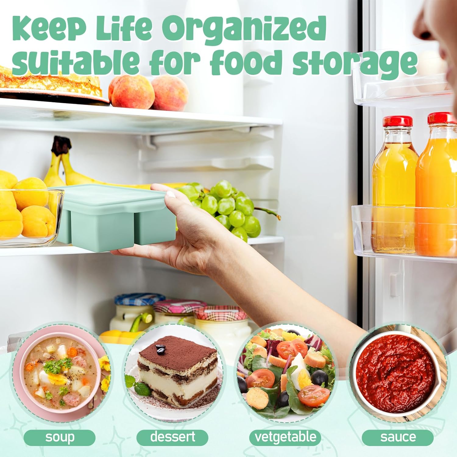 Zhehao 6 Pack Silicone Freezer Molds for Soup with Lids, 1/5, 1/2, 1 and 2 Cup Silicone Freezer Trays, Meal Prep, Food Storage for Storing Soups, Sauces, Juices, Smoothie Prep and More(Green)