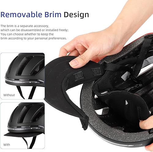 Miniatura 6 de Ulip Casco de bicicleta inteligente con luz LED delantera trasera y visera desmontable y forro para adultos, hombres y mujeres, bicicleta,