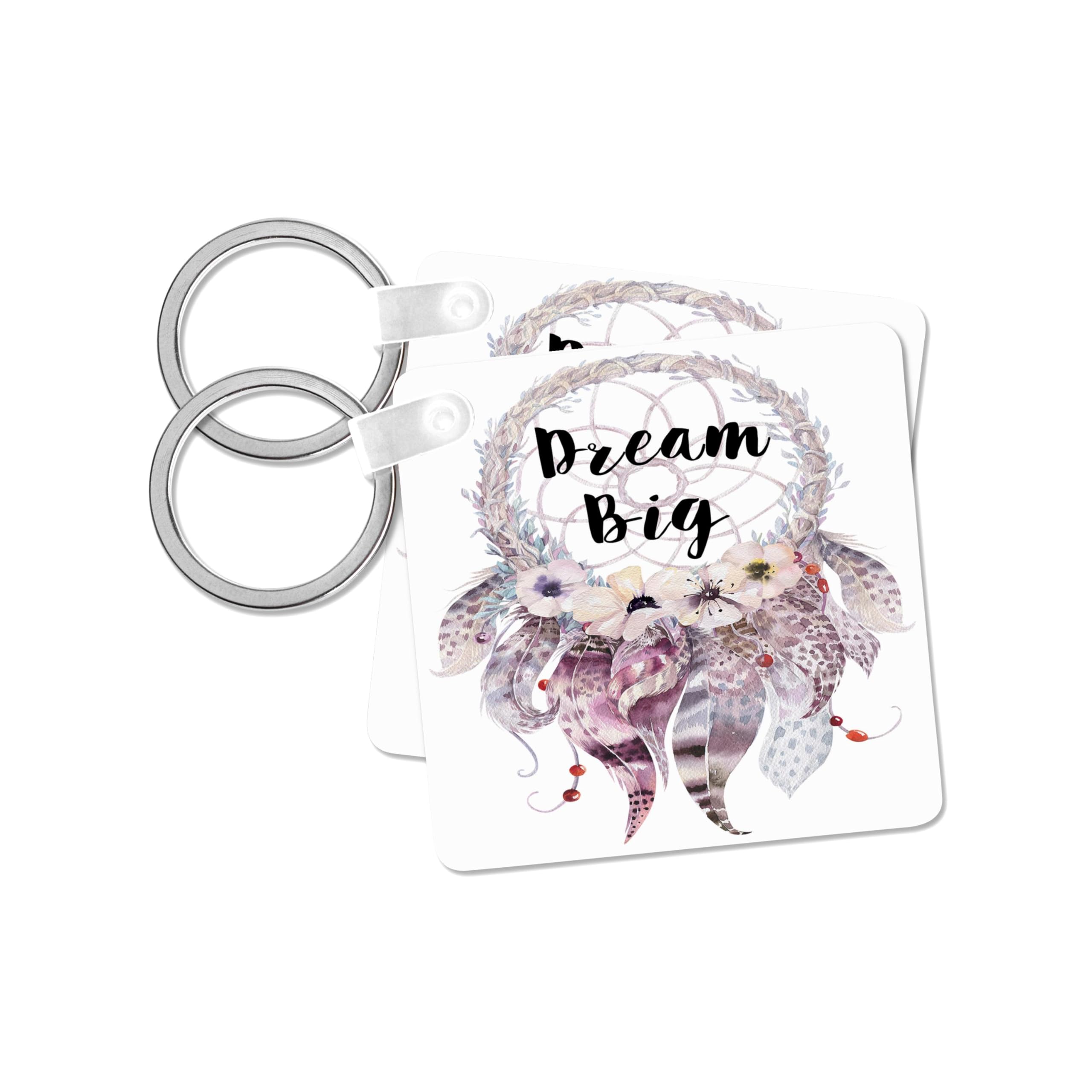 3dRose, Dream Big In A Watercolor Feathered Dream Catcher, set of 2 Key Chains