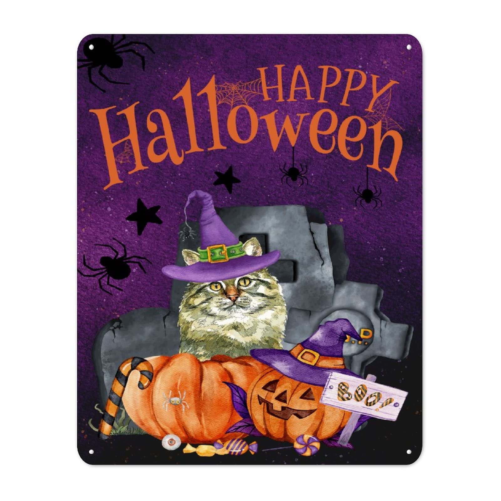 Panneau en étain durable face à la pluie pour mur extérieur Halloween