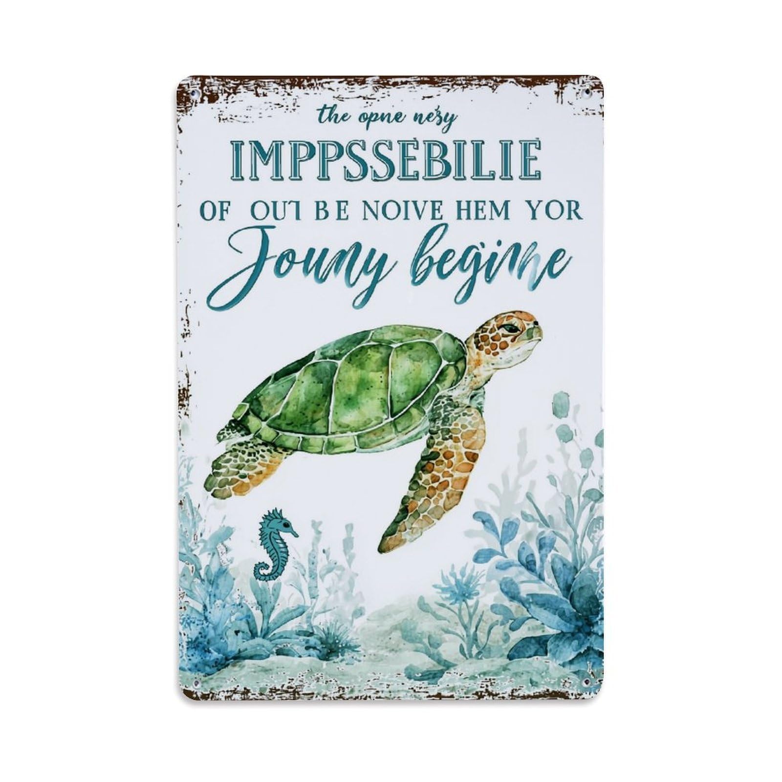 Jdfenggu Vintage Sea Turtle And Seahorse Pattern Retro Metal Tin Sign, Decor Art Poster For Bar, Home, Man Cave, Kitchen, Laundry Room Gift 8X12inch