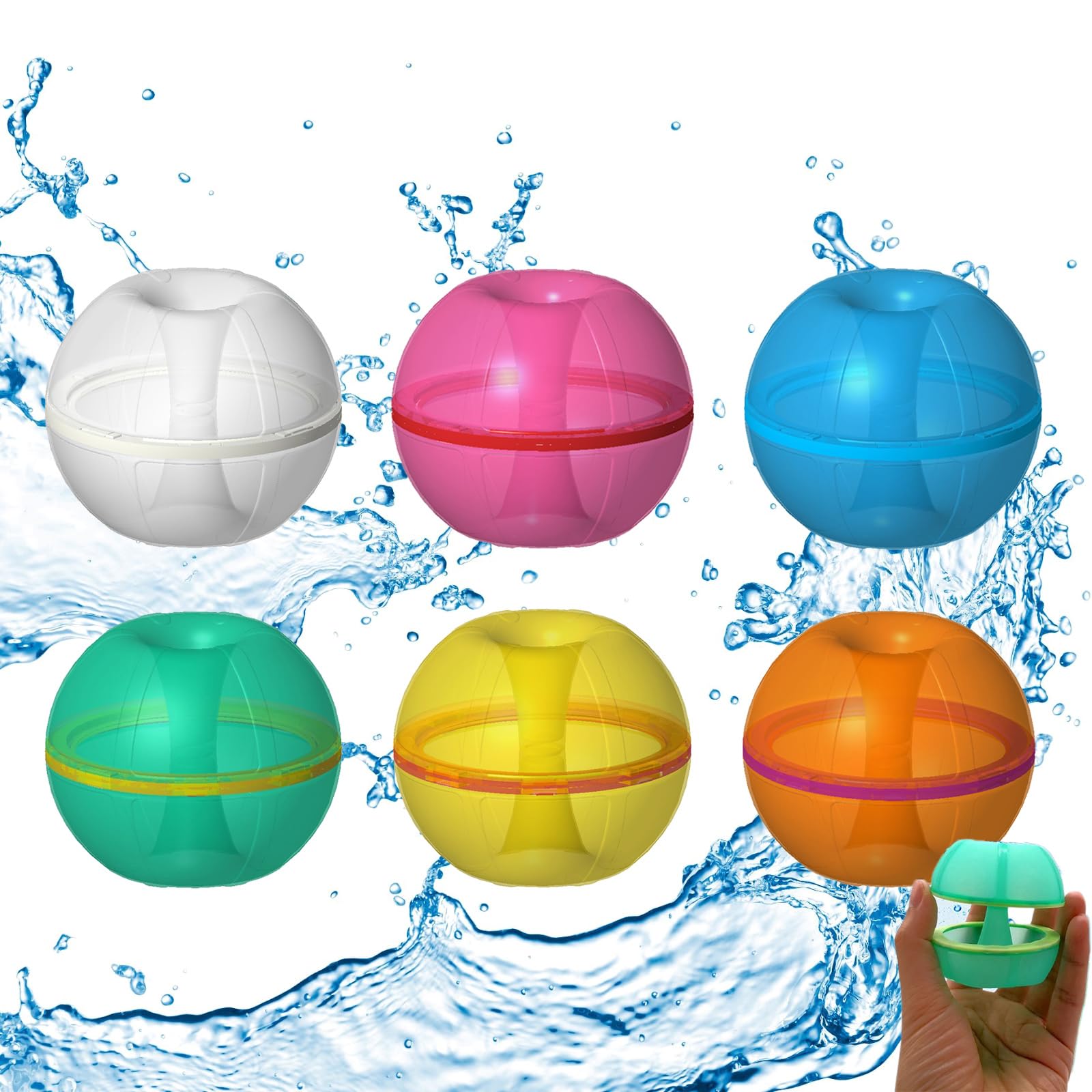 Reusable Water Balloons, MKNZOME 6PCS Refillable Silicone Water Balls Quick Fill Water Toys Water Bombs Summer Pool Toys, Outdoor Garden Beach Fun Party Swimming Pool Games for Kids Adults