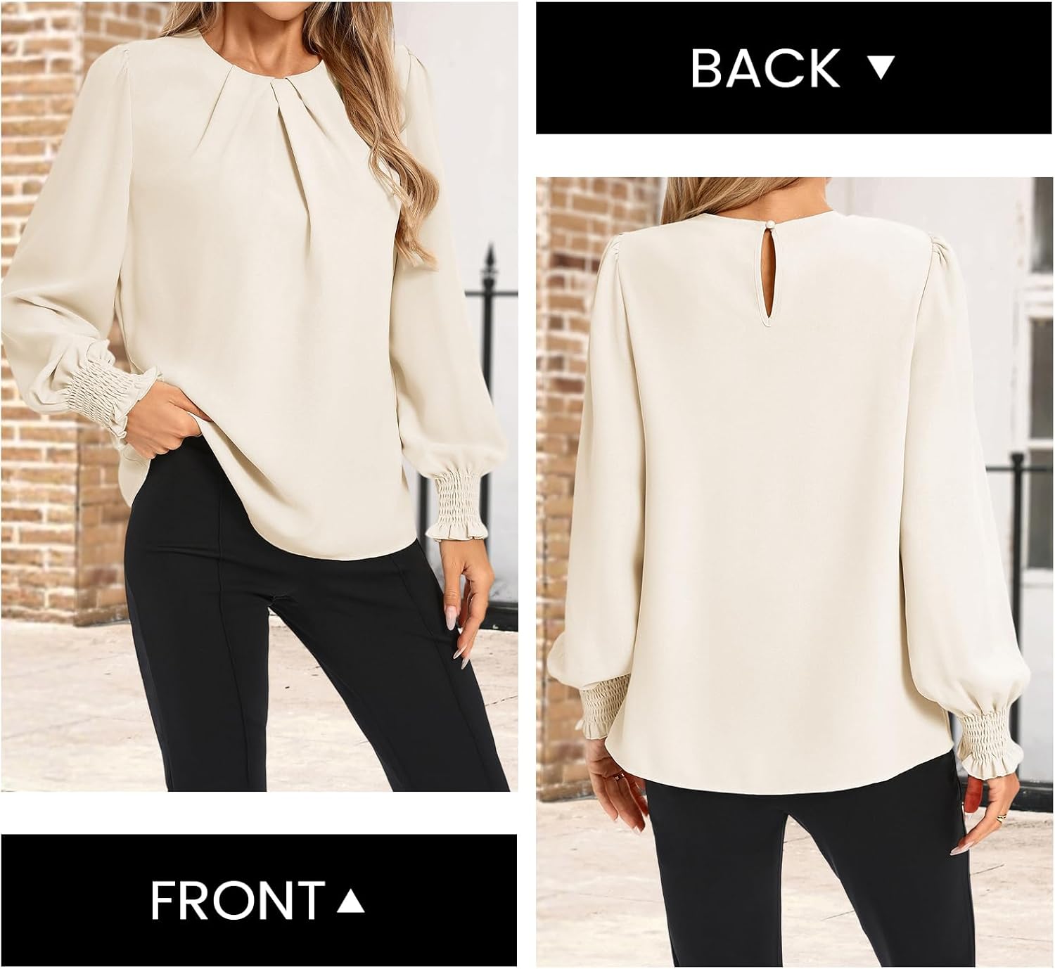 Kate Kasin Womens Dressy Business Casual Tops, Pleated Long Sleeve Shirts, Office Work Blouses - Image 2