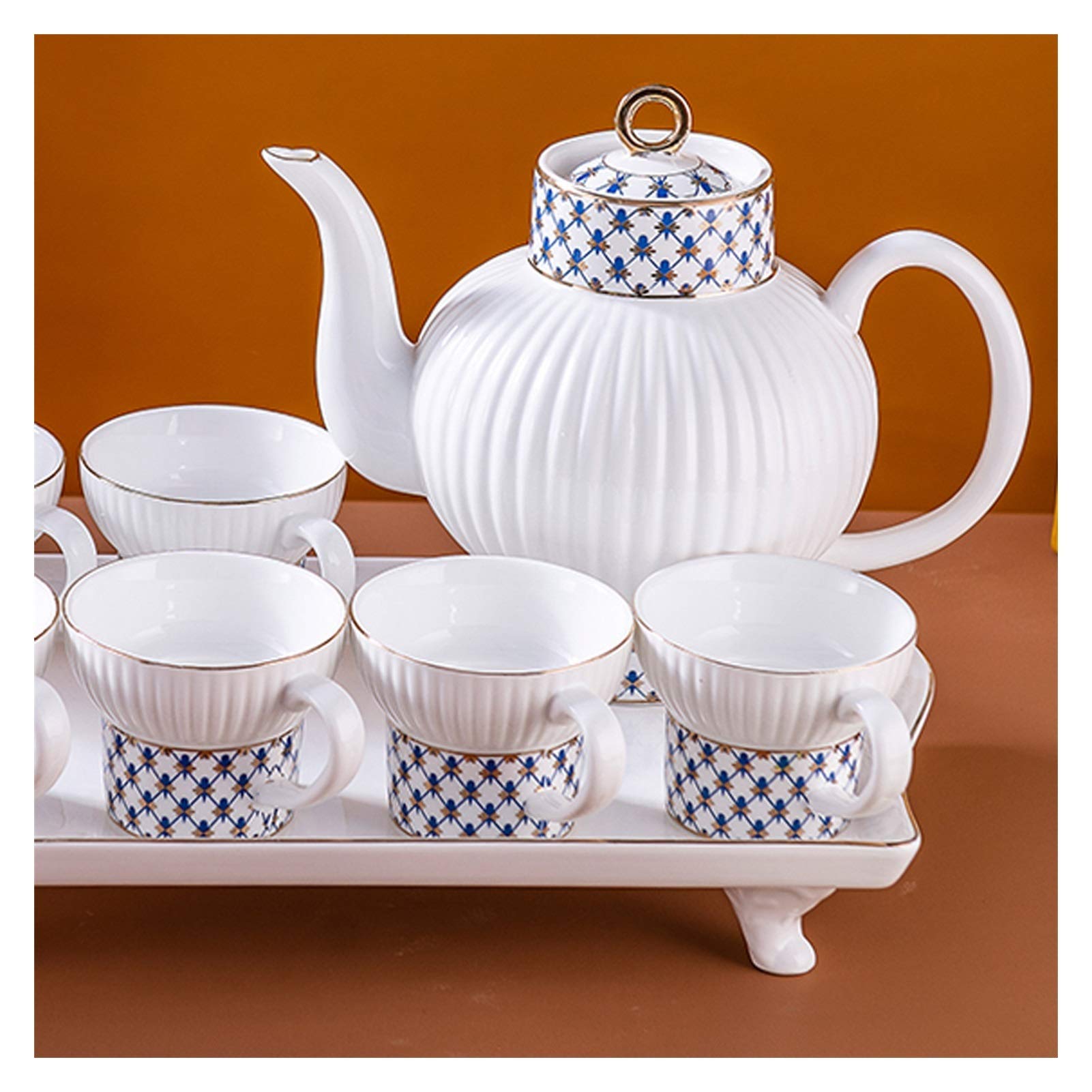 Zestaw do herbaty 8-częściowy zestaw herbaty ceramicznej odpowiedni do kawy kwiat i herbata owocowa zawiera 6 filiżanek herbaty 1 czajnik 1 taca nowoczesny luksusowy styl popołudniowy filiżanka herbat