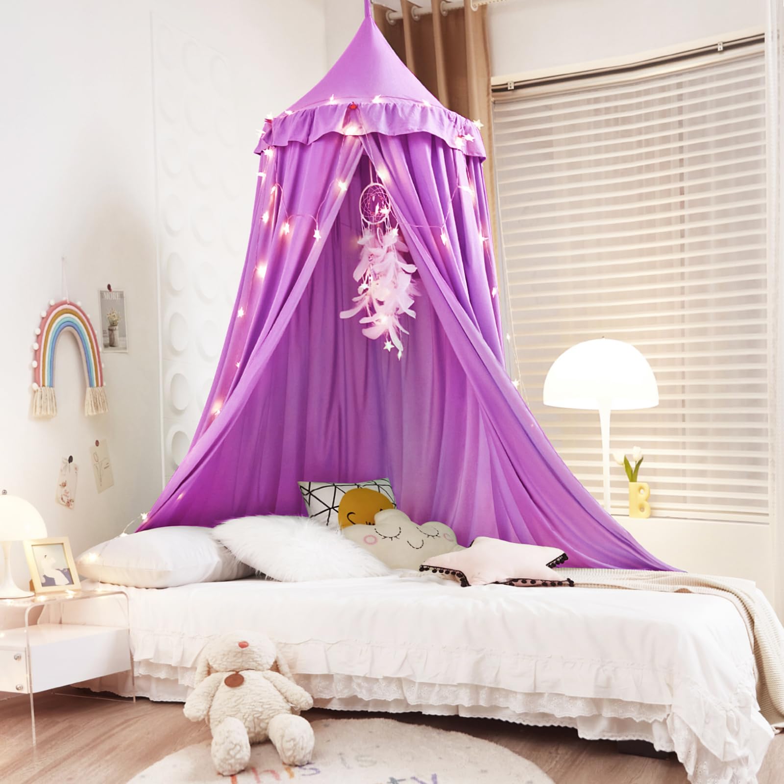 Kertnic Dekor-Baldachin für Kinderbett, weich, glatt, Spielzelt, Baldachin, Mädchenzimmer, Dekoration, Prinzessinnenschloss, verträumtes Moskitonetz, Bettwäsche, Leseecke für Zuhause (lila)