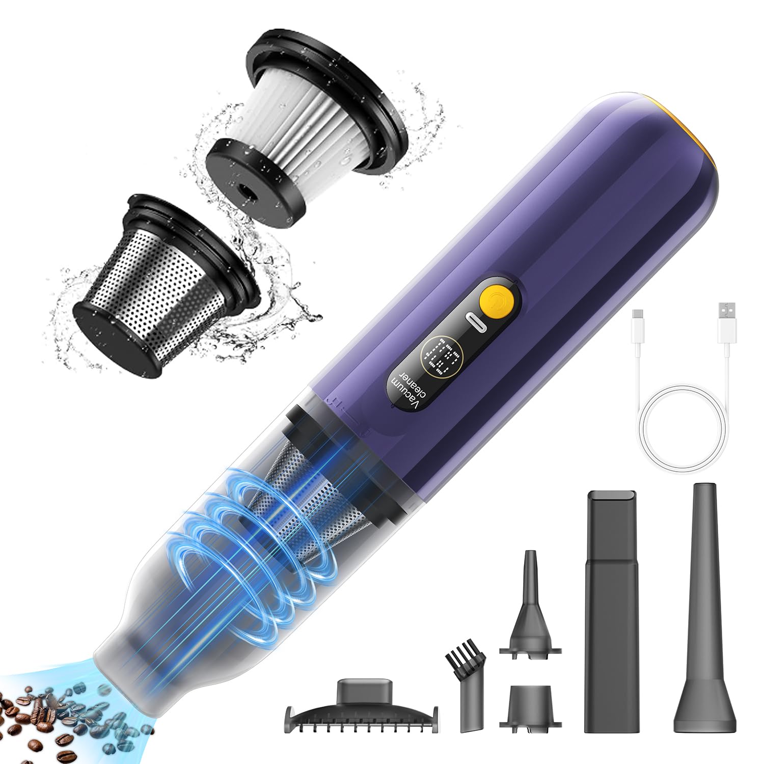 Powerful 15000Pa Cordless Car Vacuum Cleaner with Air Duster - Portable Mini Vacuum for Car, Home, Office, Pet and Camping