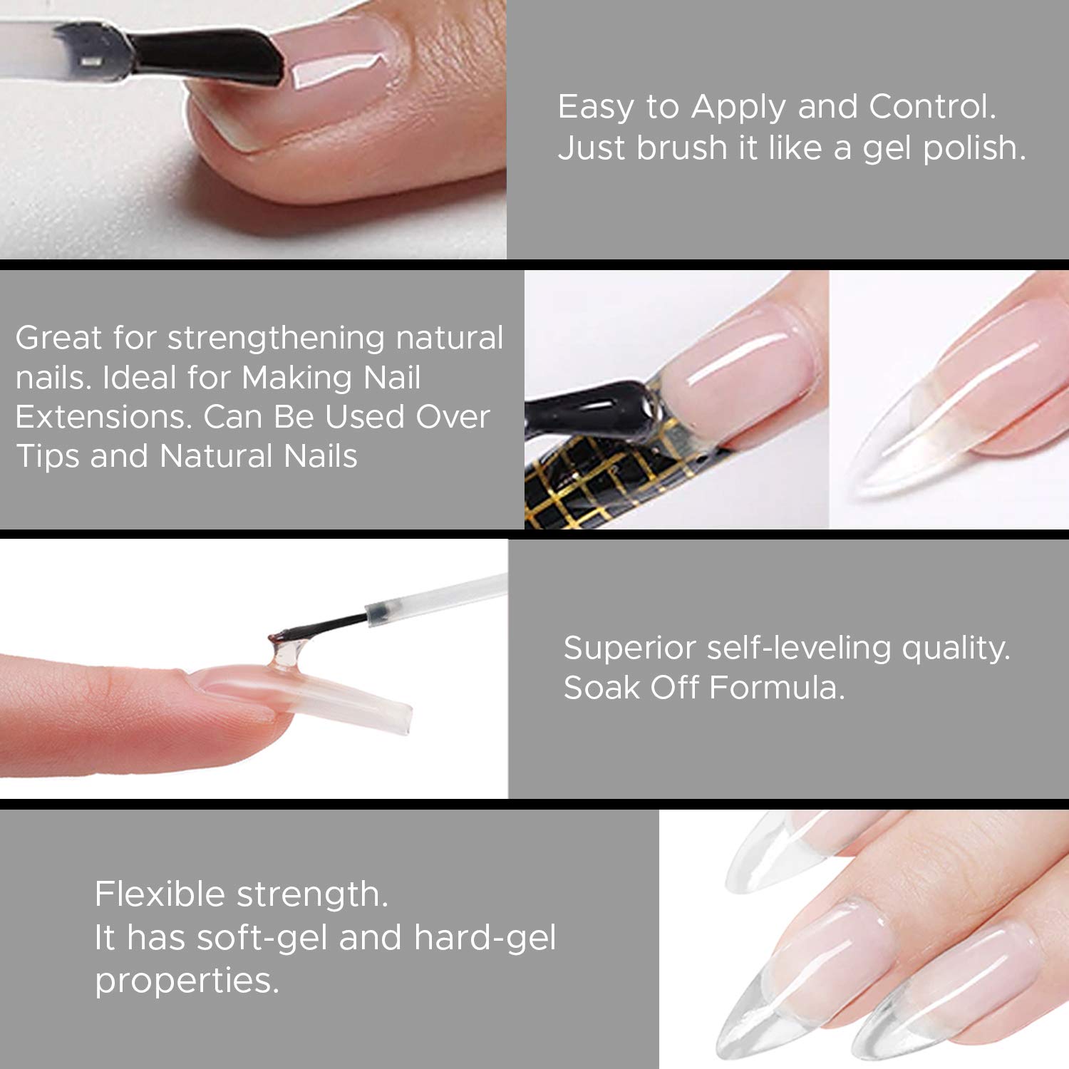 Excuse Me Soak Off LED /UV Strong Builder Gel Crystal Clear for Sculpting Nail Extension, Strengthening Natural Nails and Repair Cracked Nails 0.5 oz (1 Piece)