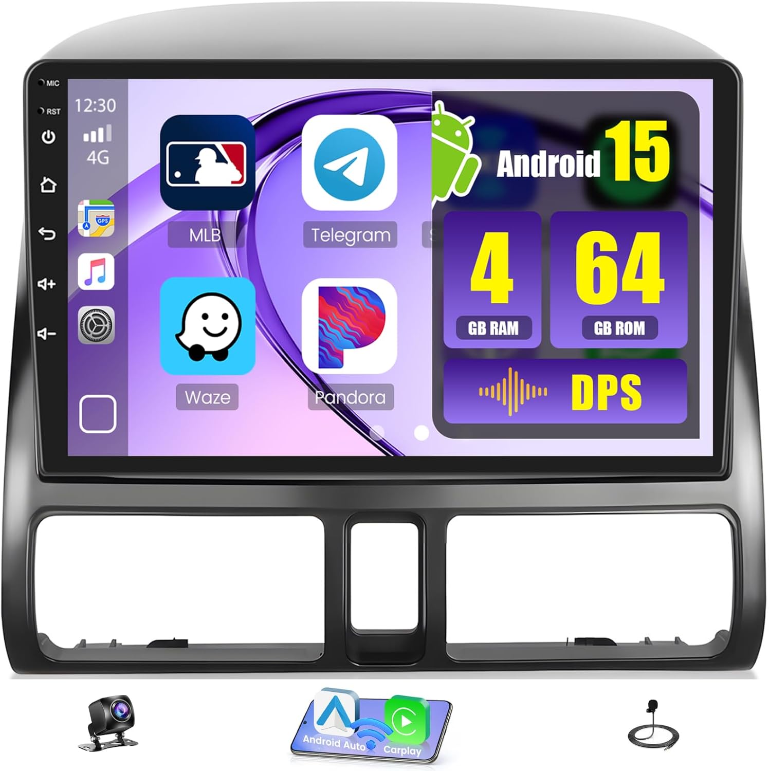 [8-core 4+64GB] for Honda CRV 2002-2006 Android 15 Car Radio, Hikity 9" Touchscreen CRV Car Radio Wireless Carplay Radio Android Auto DSP/5G WiFi/Bluetooth 32EQ/FM/RDS GPS SWC Backup Cam+Mic