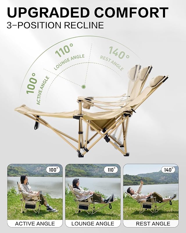 MOBI GARDEN Reclining Camping Chair with Foot Rest, Folding Lounge Chair image 3
