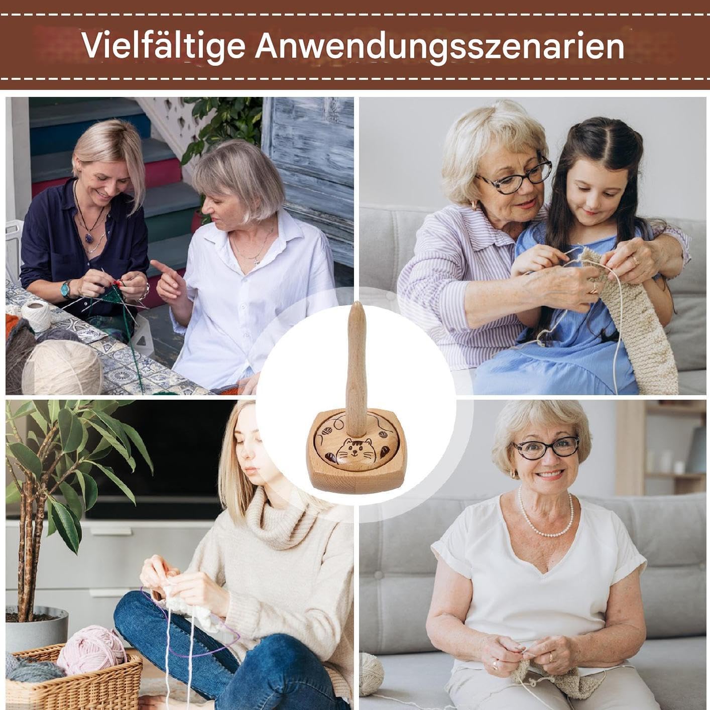Generisch Garnspinner Holz Spinner Mit Rutschfester Basis | Holz Garnspulenständer Für Erwachsene, Stickerei, Nähen, Häkeln & Stricken Zu Hause
