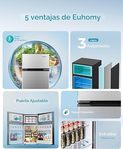 Miniatura 6 de Euhomy - Refrigerador miniatura con congelador, 3.2 pies cúbicos, refrigerador miniatura con congelador, refrigerador de dormitorio con congelador