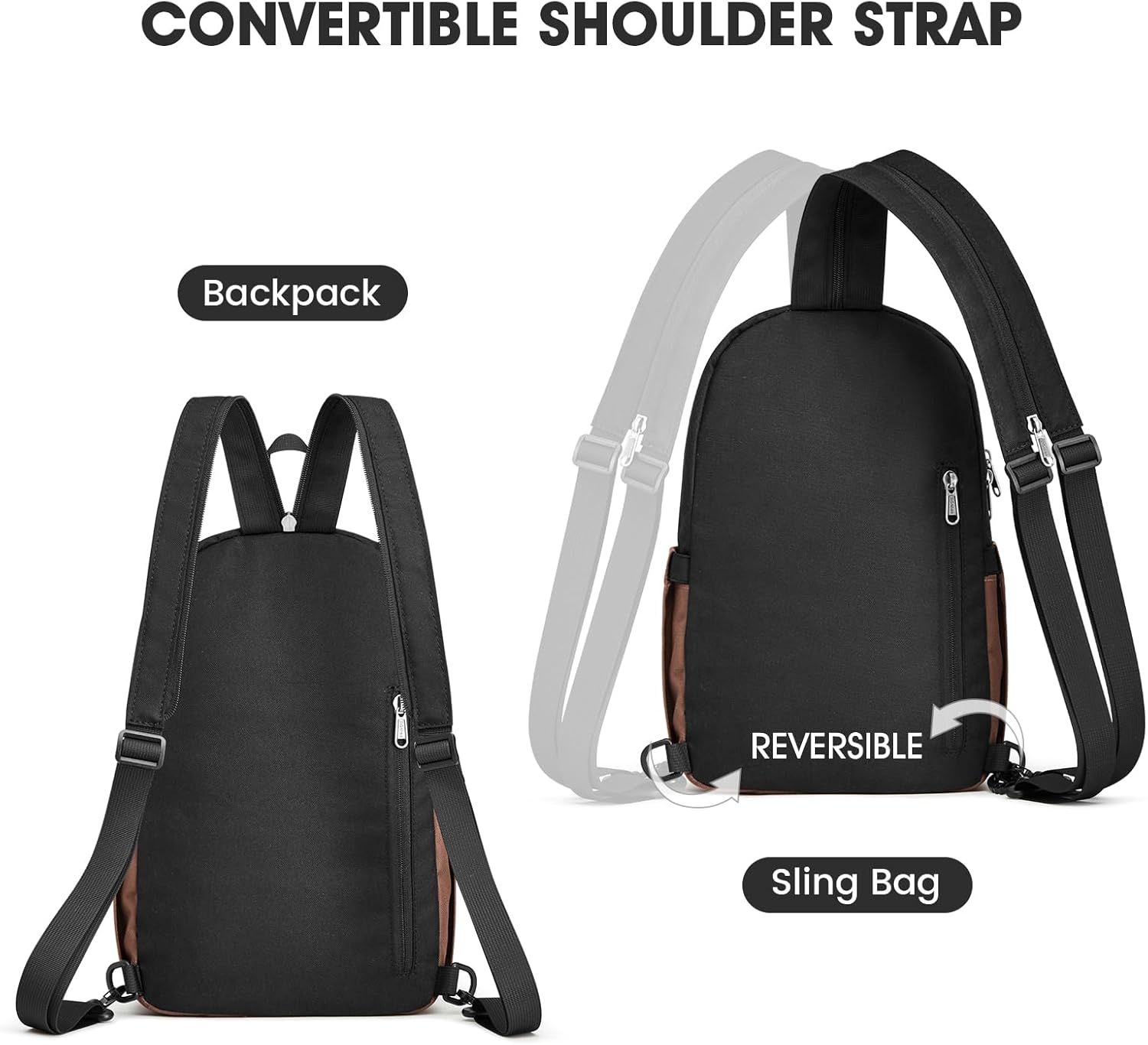 G4Free Sling Bag Crossbody Backpack Small Convertible Crossbody Bag for Women Men Sling Backpack for Travel with RFID Pocket Black & Brown