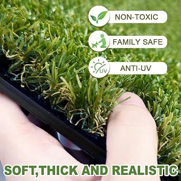 Qingbei Rina Artificial Grass Tiles Interlocking, 9 Packs- 0.9m x 0.9m