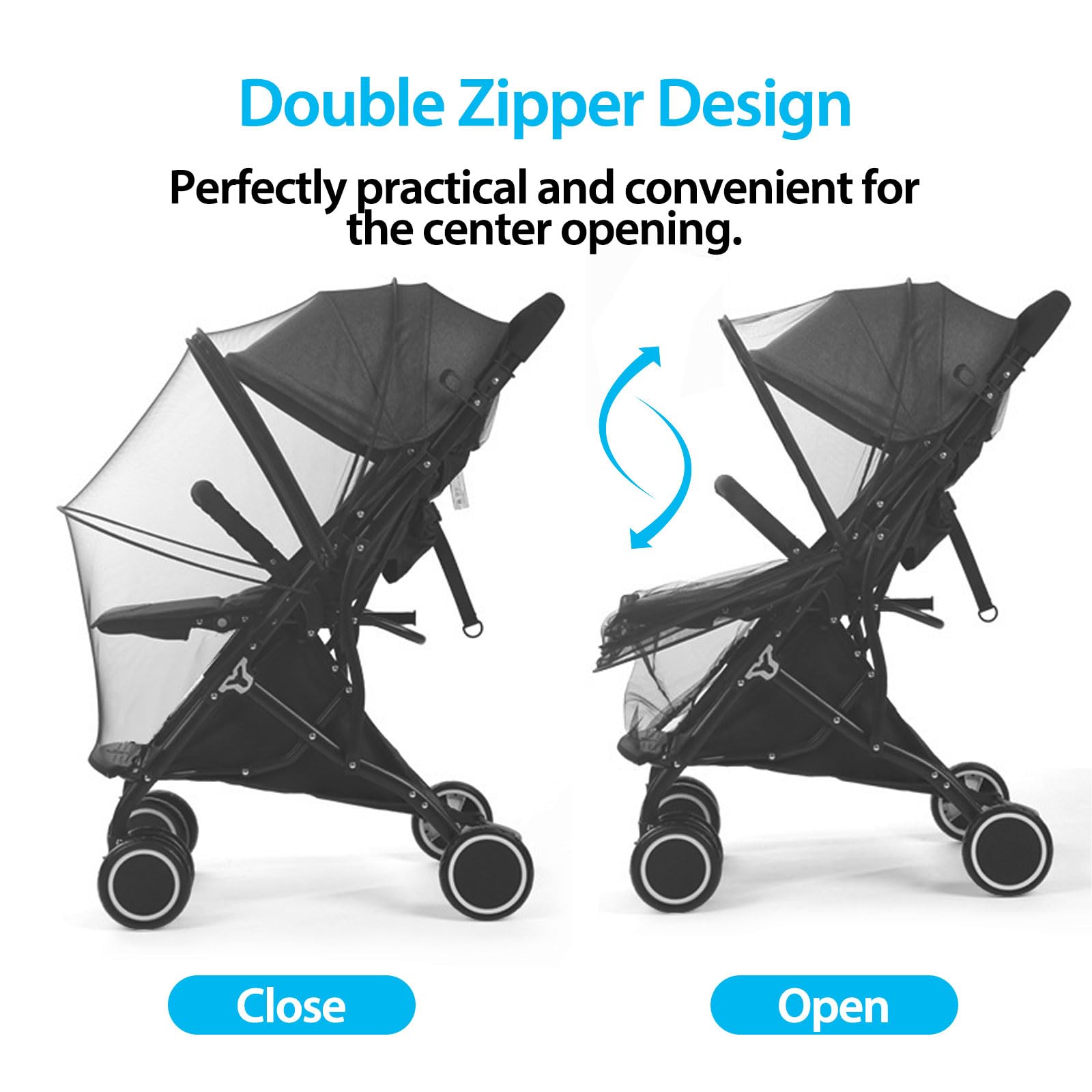 AUMAYCO Universal Mosquito Net for Pram Pushchair, Double Zipper Portable Fly Insect Bug Net, Foldable and Stable Protective Cover for Stroller Bassinet Buggy Carrycot Cribs Travel Cot, Black, 2Pack - Image 4