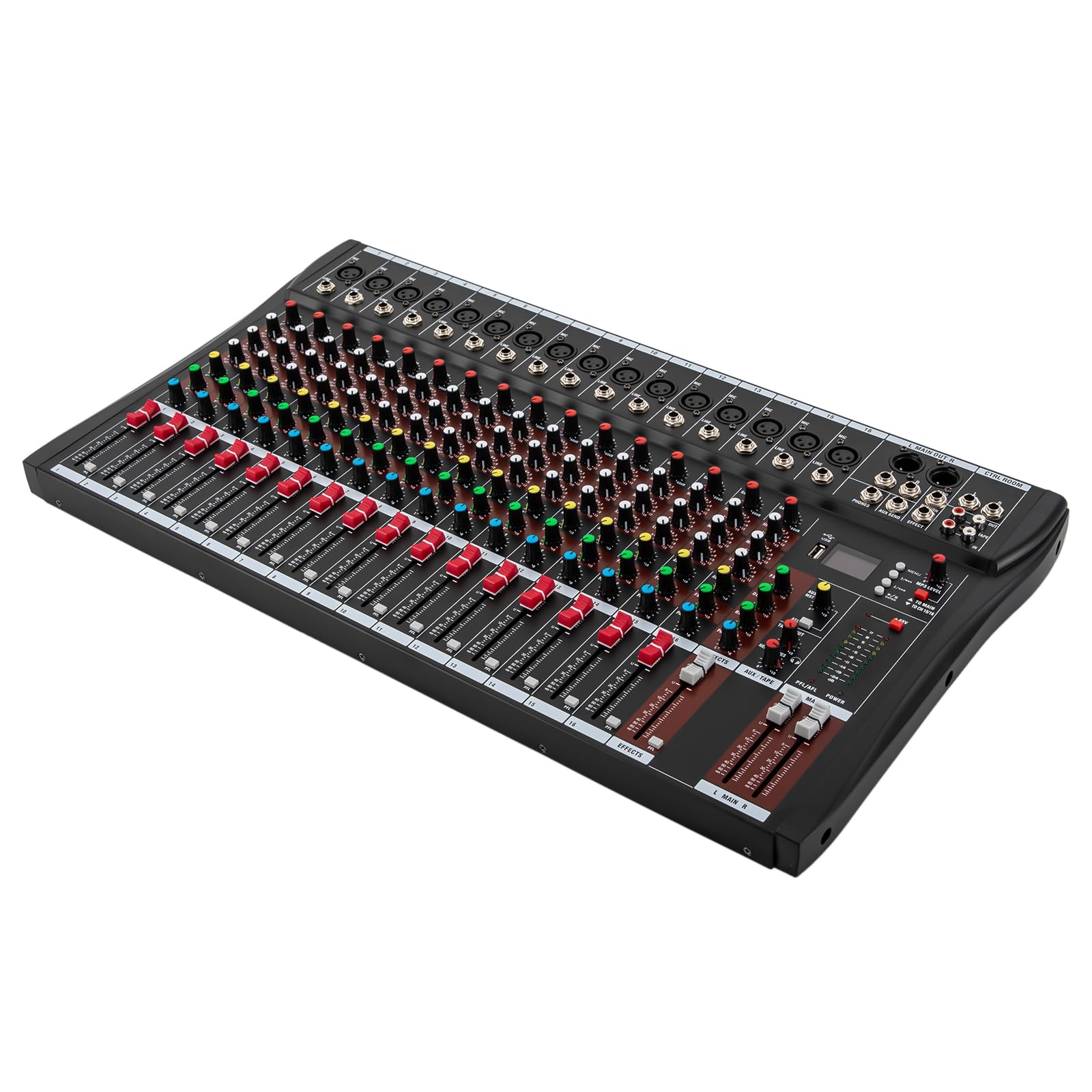 RocoReny 16 Channel Mixer Sound Board Console, Professional Studio DJ Audio Sound Mixer Console with Bluetooth USB, Ultra Low Noise KTV Adjust Music Atmosphere (16 Channel)