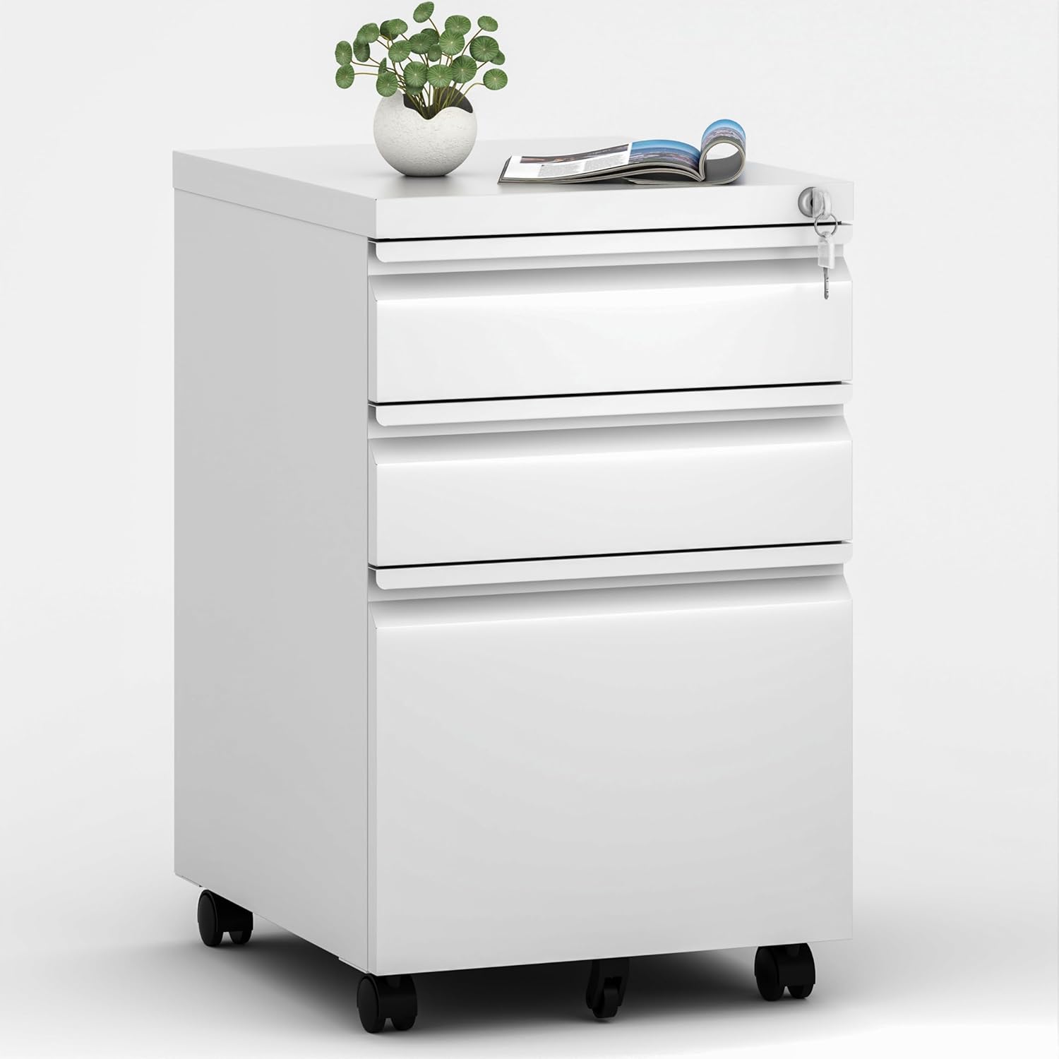 3-Drawer Mobile File Cabinet with Lock & Wheels