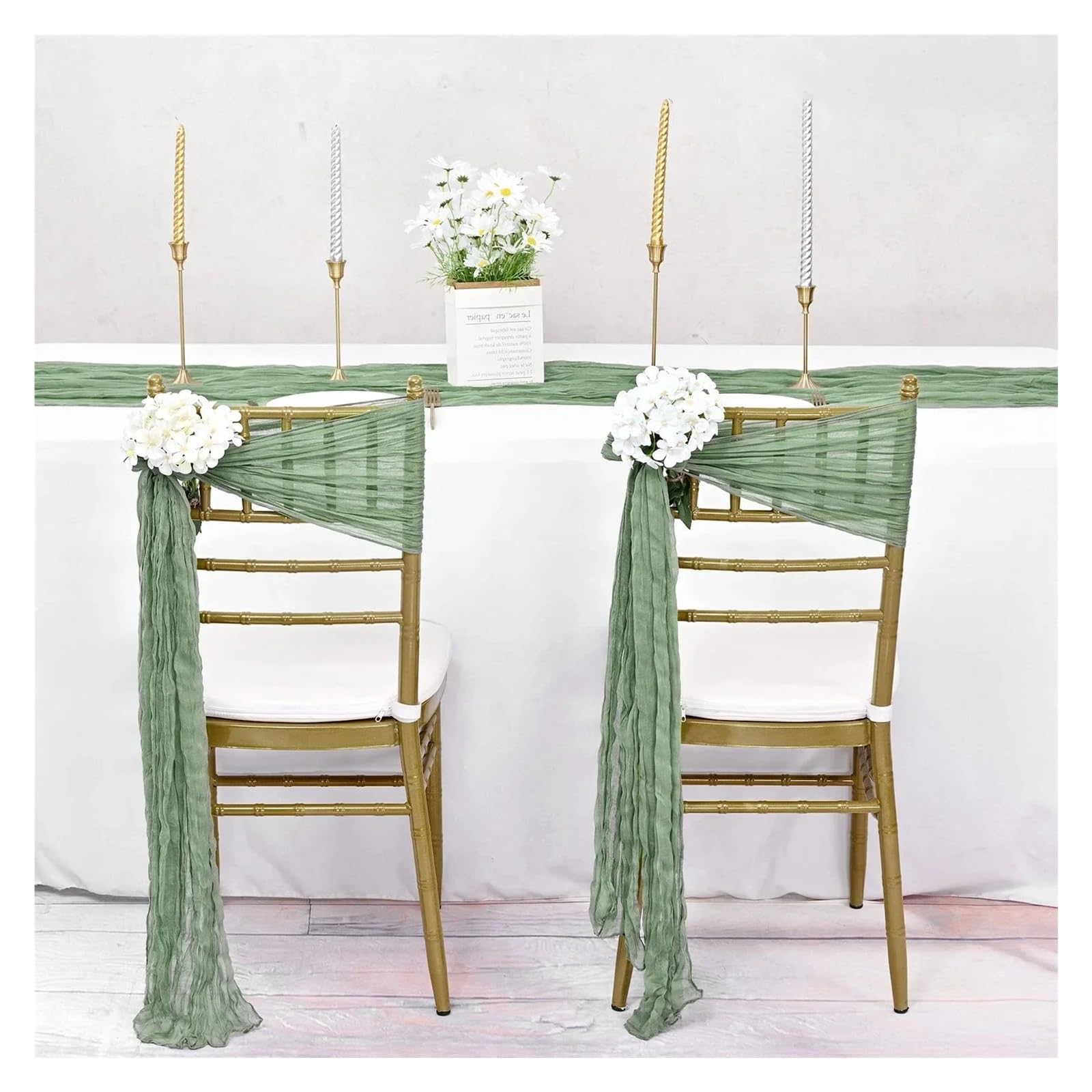 Stuhlschleifen 30 STÜCKE 30x275 cm Hochzeit Salbei grün Stuhl Schärpen Dekoration Gaze Käsetuch Stuhl Schleife Stuhlhusse for Empfang Party(30PCS Sage)