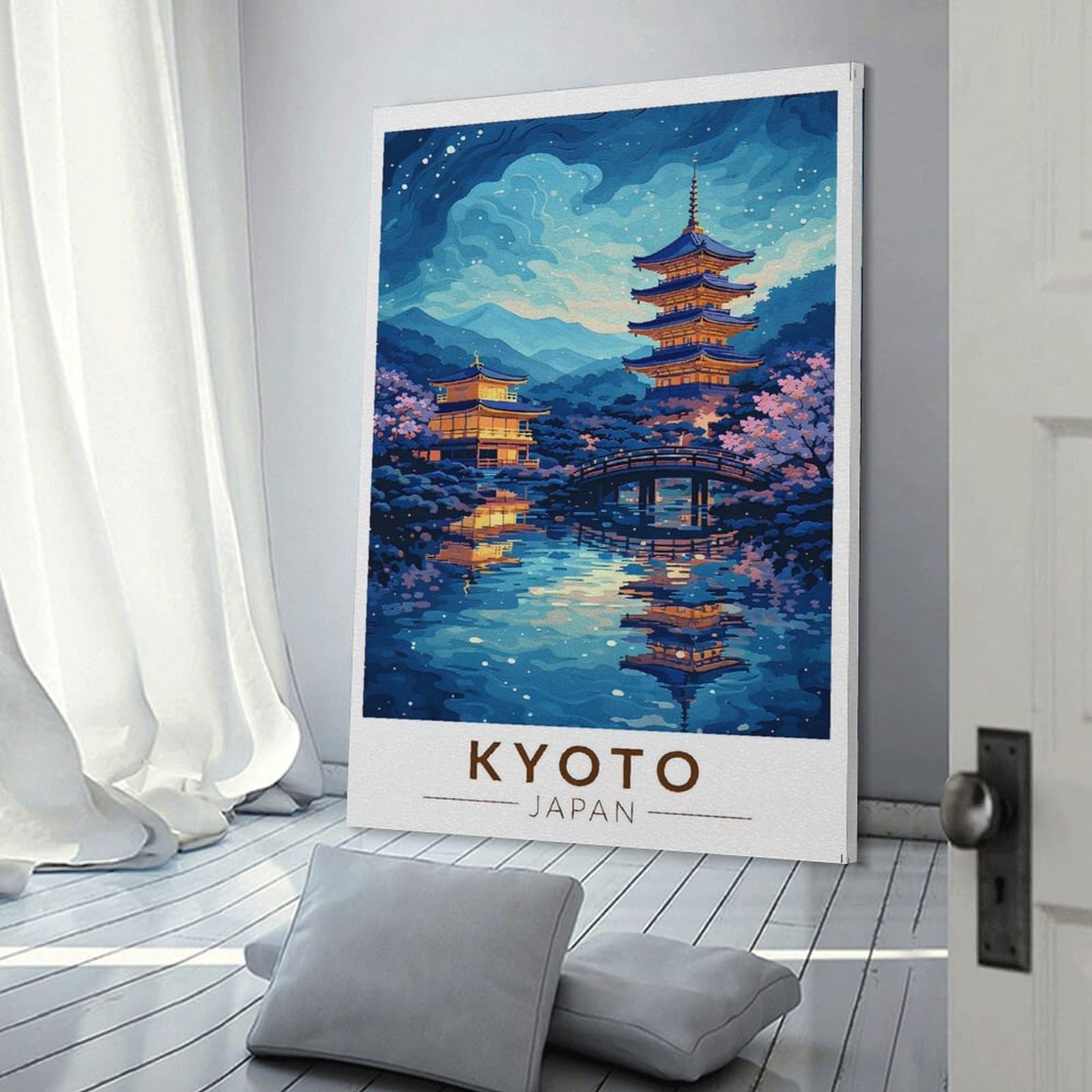 Junmoney Hanging Wall Art Kyoto Japan Pagoda Reflection, 24x36inch(60x90cm), for Sofa Walls, Lounge Or Home Corners, Canvas Styling for A Polished Room Look